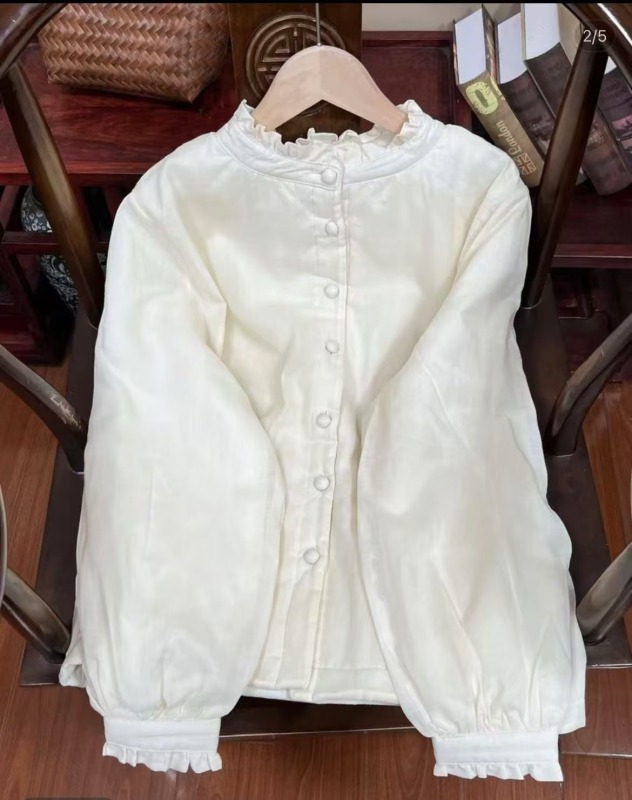 2024 Winter Literary Lace Cute Western Style Ramie and Cotton Versatile Cotton Clothes Solid Color