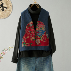 Ethnic style cotton and linen vest for women to wear in autumn and winter, Chinese style short cardigan, retro Chinese style cotton waistcoat