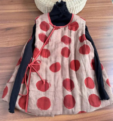 2024 New Printed Disc Button Padded Warm Cotton Clothes Vest Literary Retro Top Vest for Women