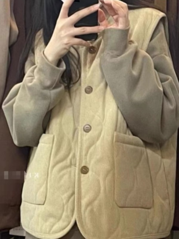 Official photo Korean style retro corduroy vest jacket for women in autumn and winter simple layering wear with cotton and thickened vest
