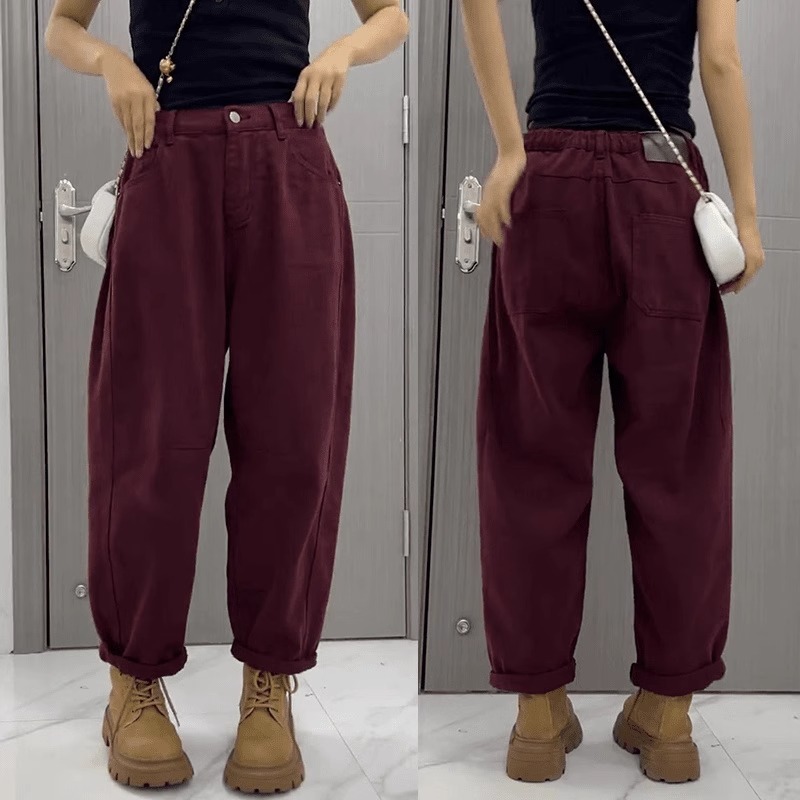 2024 new autumn and winter plus size women's clothing retro loose dad jeans pear-shaped body pants for fat girls