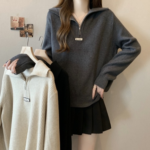 Plus size autumn and winter belly-covering long-sleeved sweater for fat mm women with loose flesh-covering inner layering and slimming tops as base