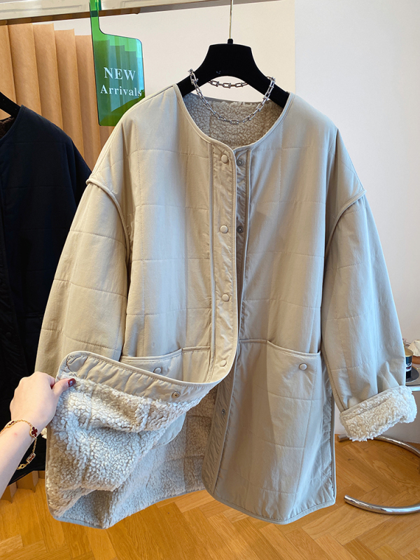 High-quality lining lamb wool cotton-padded jacket for women in winter mid-length 2024 new loose and versatile warm quilted jacket