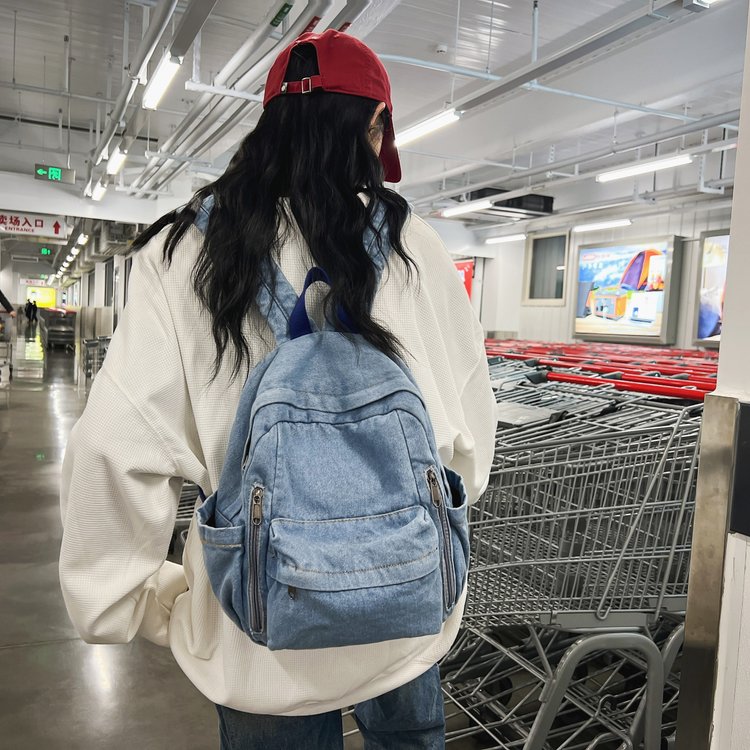 Japanese washed denim canvas schoolbag female high school student backpack Ruiying fashionable simple travel backpack