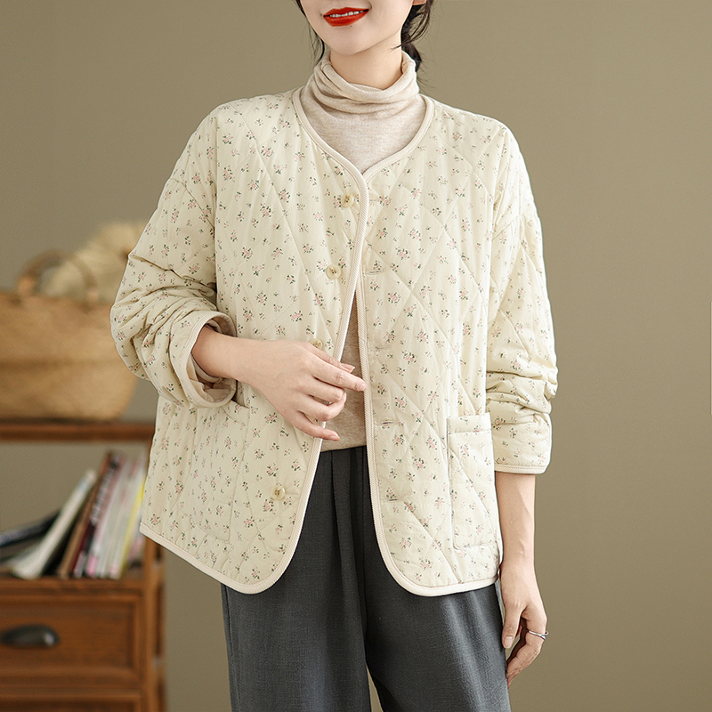 Spot new winter Korean style small floral stand collar down cotton coat large size loose retro large version cotton coat