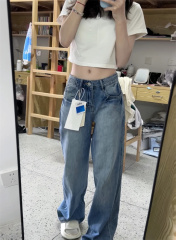 Summer Fashionable High Waisted Loose Casual Jeans Versatile Straight Leg Pants for Small People
