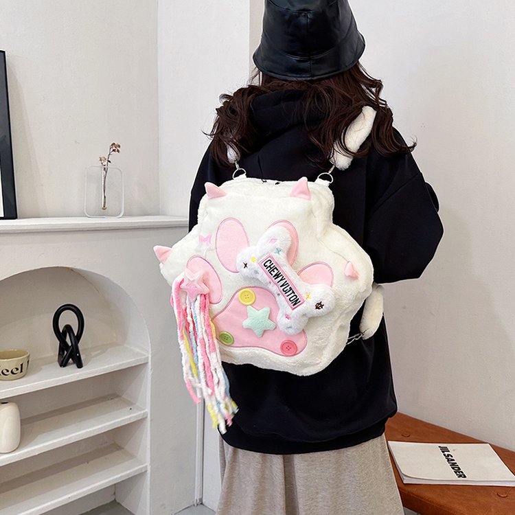 Internet celebrity hot bone bag cat paw plush bag cartoon bag backpack shoulder bag ins sweet girl shoulder bag