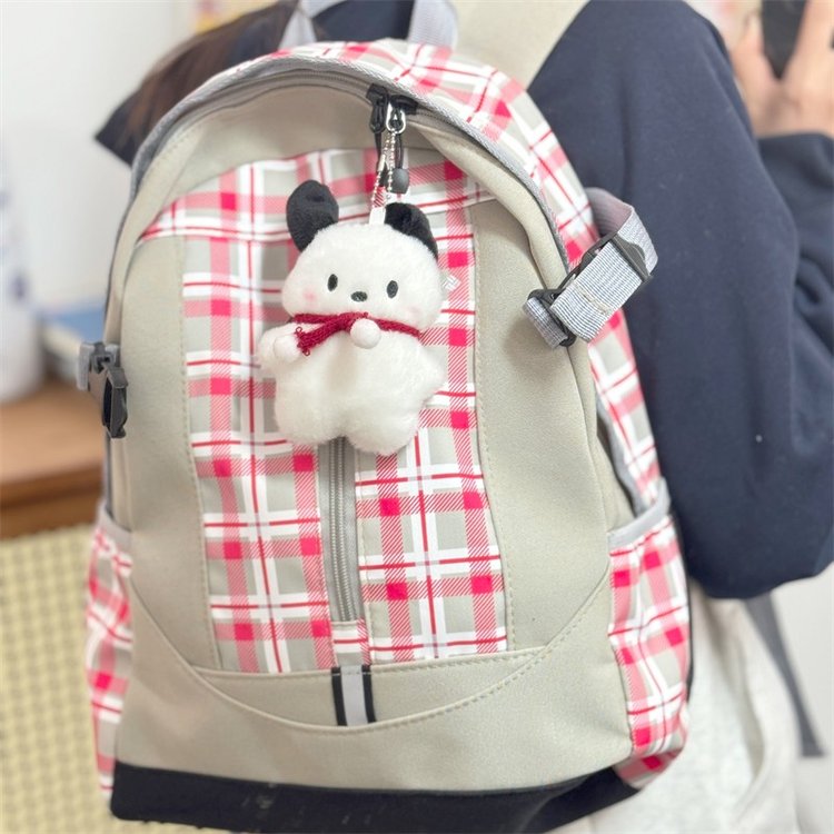 Korean style spliced ​​plaid contrasting color stain-resistant outdoor backpack campus niche design high-end large-capacity backpack