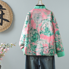 Imitation fragrant cloud yarn, new Chinese style women's clothing, mulberry silk printing, national trend, handmade buttoned cotton-padded jackets and cotton-padded clothes
