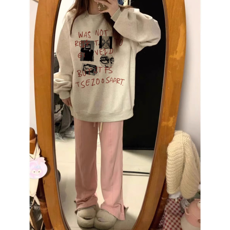 Anti-pilling imitation cotton Chinese cotton silver fox velvet 400g milk silk 310G front printing autumn and winter round neck sweatshirt