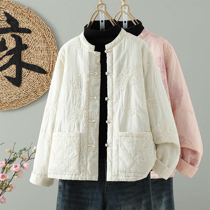 Fuyao embroidered flower ramie three-dimensional embroidered Chinese style handmade buckle exquisite warm cotton coat