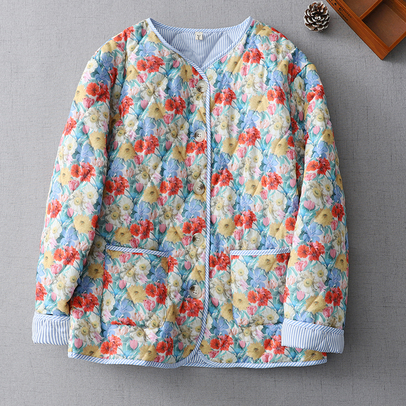 2024 Autumn and Winter New High-end Cotton Clothes Hit the Streets Retro Loose Versatile Gentle Floral Cotton Clothes Jackets for Women