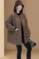 Official photo Designed casual and versatile round neck mid-length quilted coat jacket for women in autumn and winter large size loose cotton coat