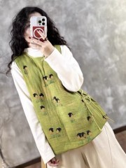 Yimian produces only this green "national style lady picture plate buckle elegant atmosphere quilted vest