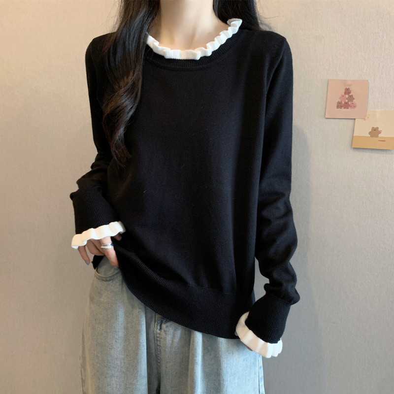 Fat sister's new autumn and winter clothing, plus size women's sweater, slimming lace collar pullover, slimming sweater top