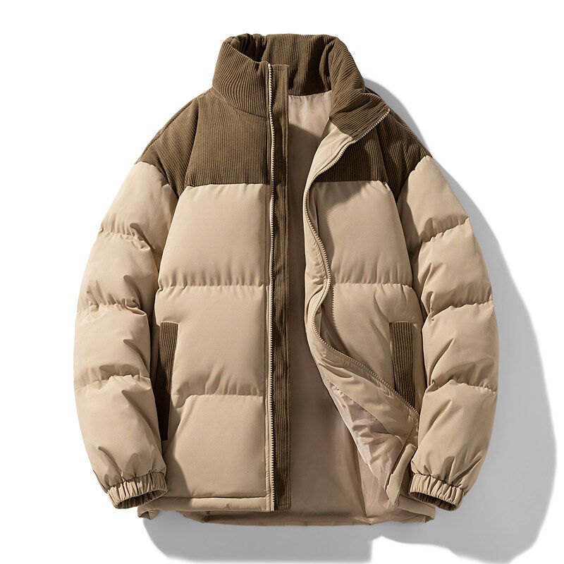 Men's new trendy splicing winter thickened cotton coat, warm couple's coat, loose bread coat