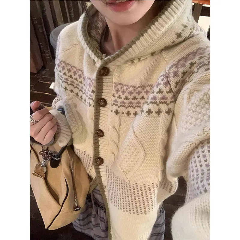 French style lazy style crochet design niche knitted sweater autumn and winter new style retro loose slimming top for women