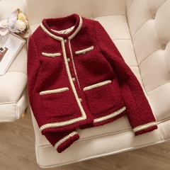 Burgundy Xiaoxiang cotton coat women's 2024 French lady temperament high-end design long-sleeved top