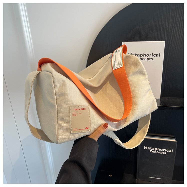 Large capacity retro bag women's new simple canvas tote bag student class single shoulder crossbody bag women's bag