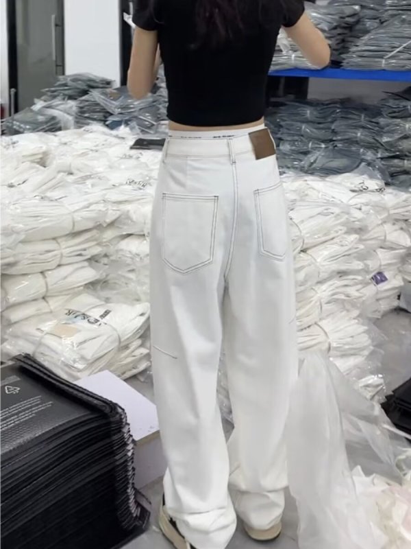 Large size jeans straight leg loose spring autumn winter 2024 new high waist slimming wide leg floor mopping pants for small people