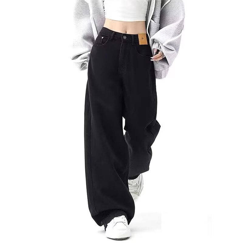 Large Size S-5XL Velvet Jeans Straight Leg Loose Spring Autumn Winter 2024 High Waist Slimming Small Wide Leg Drags