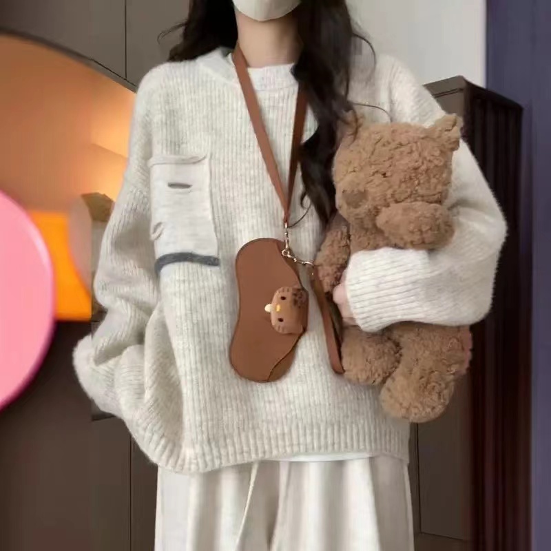 Korean chic lazy style pullover sweater for women in autumn and winter, high-end, gentle, loose and slimming sweater top