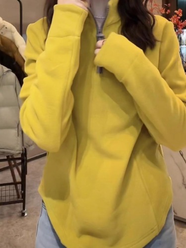 Double-sided velvet thickened stand-up collar long-sleeved top for women 2024 autumn and winter large size fat mm fashionable and super good-looking bottoming shirt