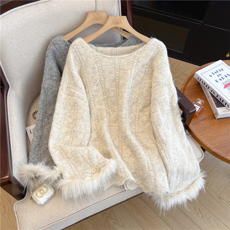 2024 autumn and winter large size soft waxy mohair thickened warm sweater lazy style pullover hollow knitted top