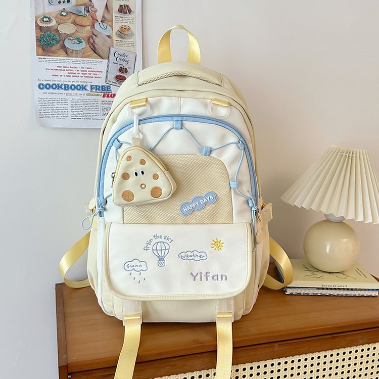 Good-looking female high school student schoolbag macaron contrasting color cute versatile backpack large capacity college style backpack for men