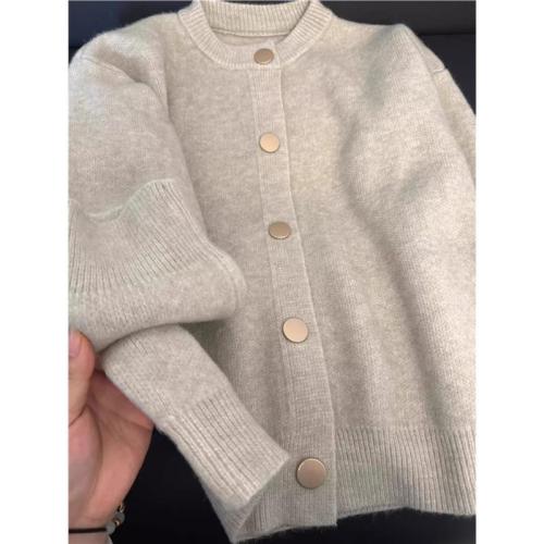 Korean style late autumn chic fake two-piece beige knitted cardigan short coat for women lazy high-end outer sweater top