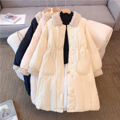 Xuebao spliced ​​lambswool down jacket for women petite mid-length waisted jacket