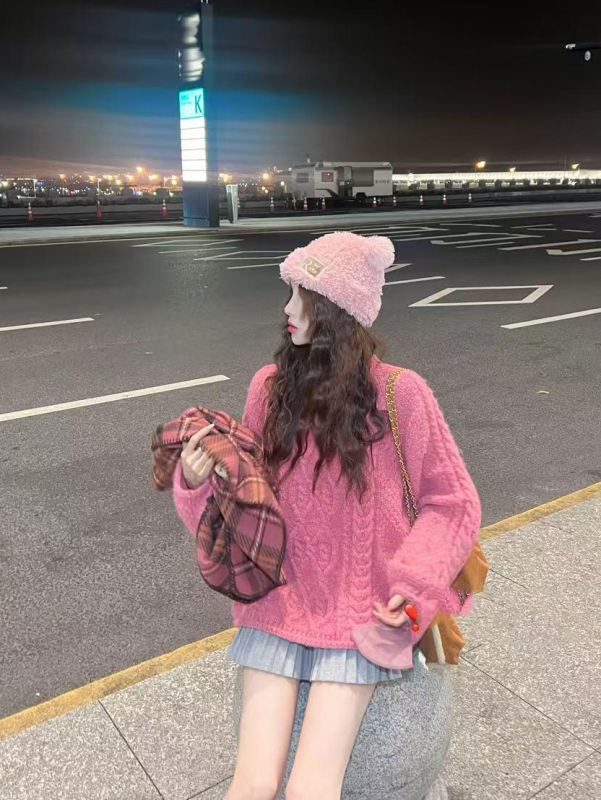 Apear♥Lays Heart Potato~Korean style loose, slim and lazy three-dimensional twist thick cable cable pullover sweater