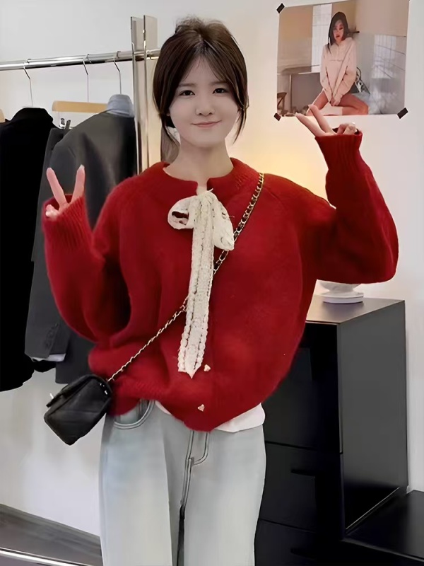 Yangcheng Story Gentle Wind Bow Knitted Cardigan Women's 2024 Autumn and Winter Waist Sweet Long Sleeve Sweater