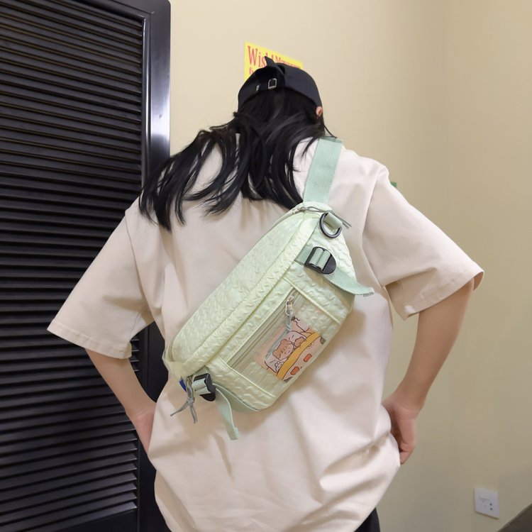 Pleated simple versatile chest bag for women Japanese ins small fresh and cute cartoon waist bag forest girl crossbody backpack