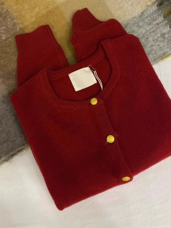 High-end raccoon velvet red sweater cardigan coat for women in autumn and winter new style retro soft and waxy lazy knitted top for women