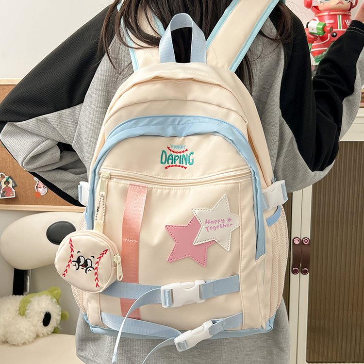 Burden-reducing backpack, small fresh five-pointed star school bag, female college student junior high school birthday department ins backpack college style