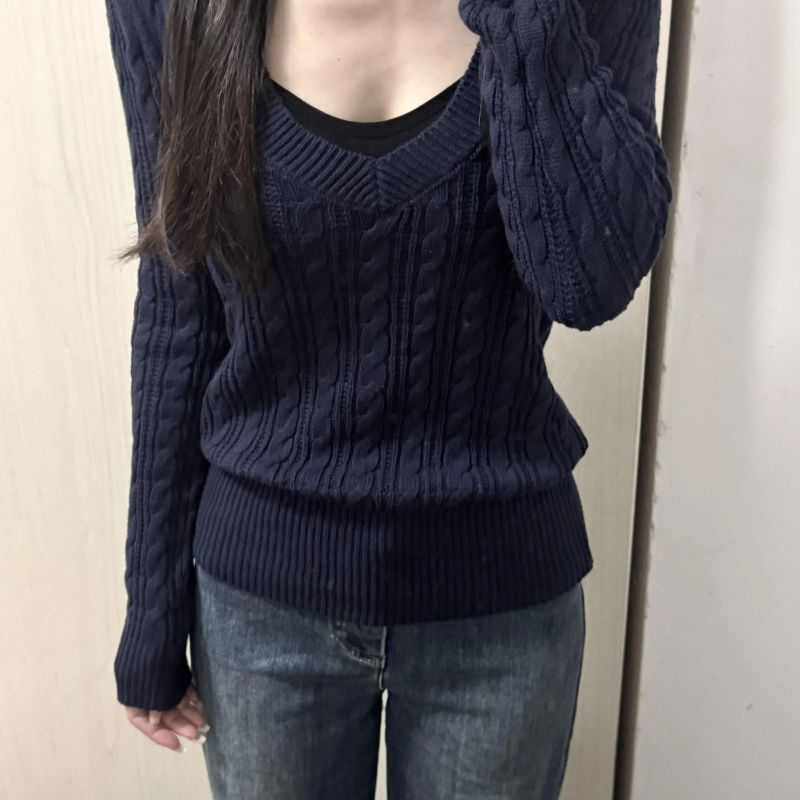 The first core-spun yarn long-sleeved top knitted sweater round neck trendy short slim fit bottoming shirt women's autumn and winter warm sweater