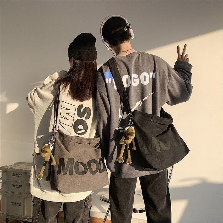 Large-capacity canvas bag couple workwear shoulder bag Japanese street Harajuku student crossbody bag