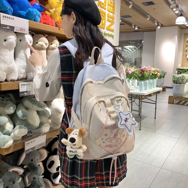 School bag for female junior high school students with good looks, niche forest style, large capacity Korean version ins contrasting color versatile primary school student backpack