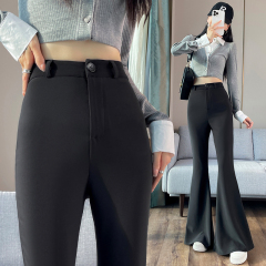 2024 new autumn and winter velvet high-waisted pants for women, floor-length drapey Korean style wide-leg pants for women, trendy micro-flared pants
