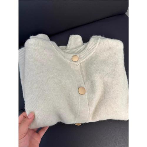 Korean style late autumn chic fake two-piece beige knitted cardigan short coat for women lazy high-end outer sweater top