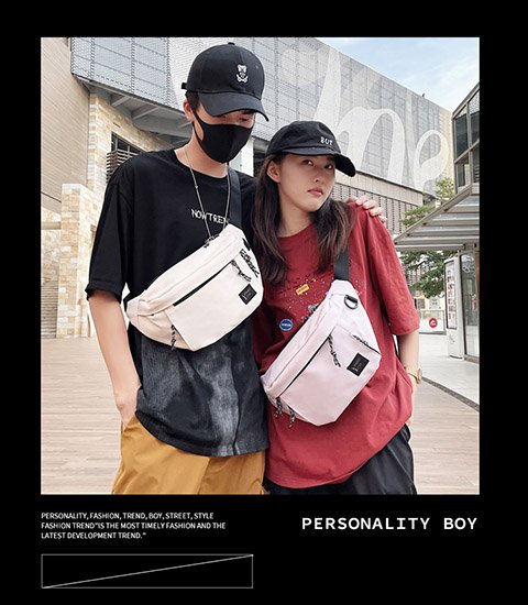 Street trend Harajuku large capacity couple crossbody bag Japanese casual solid color chest bag women's fashion trend sports waist bag