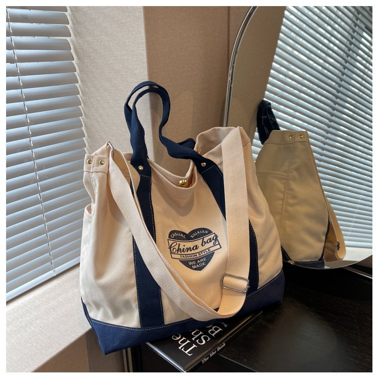 ins canvas bag women's large capacity handbag 2024 new bag retro literary large bag single shoulder crossbody bag