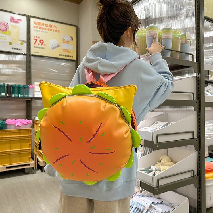 Xiaohongshu Same Style Three-dimensional Cheeseburger Crossbody Bag Female Cartoon Versatile Funny Backpack Soft Cute Backpack Foreign Trade