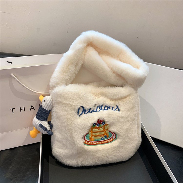 Cute plush bag for women autumn and winter 2024 new fashion plush velvet shoulder bag crossbody bucket bag plush large bag