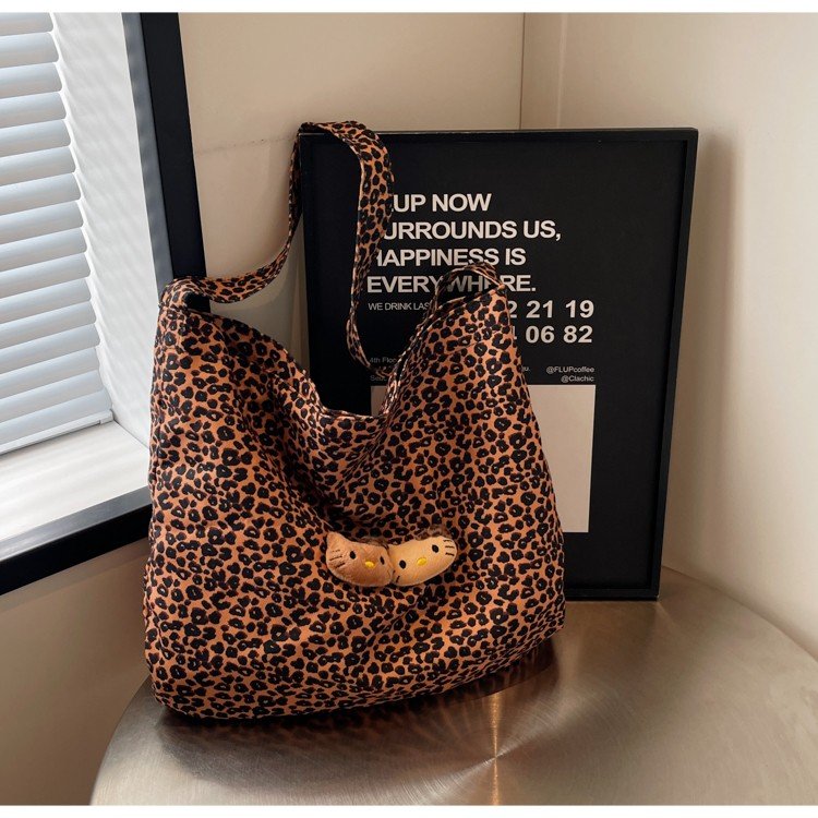 2024 New Trendy Ins Leopard Print Large Capacity Tote Bag Personalized Shoulder Messenger Bag Student Class Canvas Women's Bag