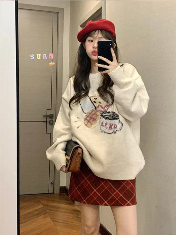 Winter clothes are paired with a set of French platycodon Korean drama heroine Xiao Xiangfeng's red New Year's and Christmas jersey two-piece suit