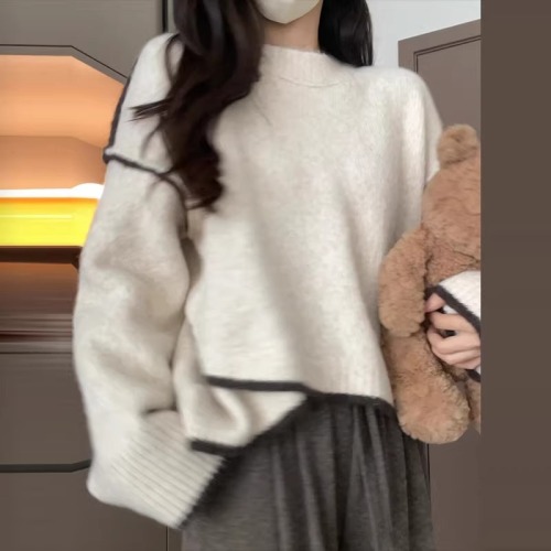 Official picture of floral velvet long-sleeved top knitted sweater round neck 2024 short slim fit bottoming women's autumn and winter warm sweater