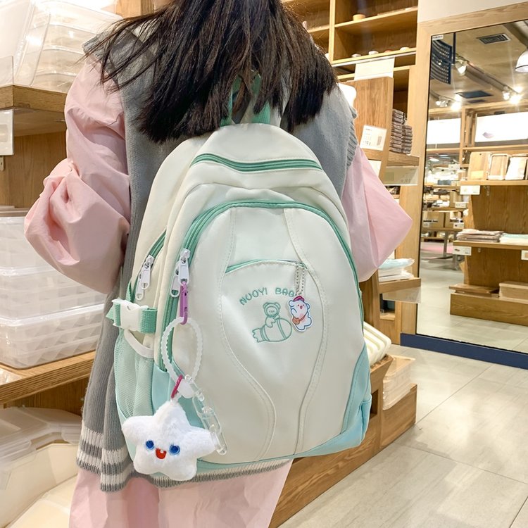 Small fresh color matching design schoolbag female college student backpack junior high school student high school girl lightweight backpack