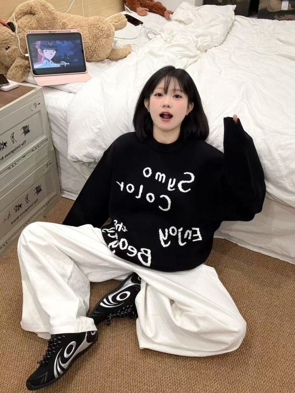 High-end wear, soft and fufu soft and waxy large size loose autumn and winter inner wear and outer wear printed knitted sweater for women